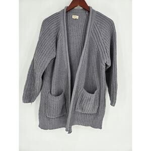POL Gray Chunky Open Knit Rolled Open Front Cardigan Women's S